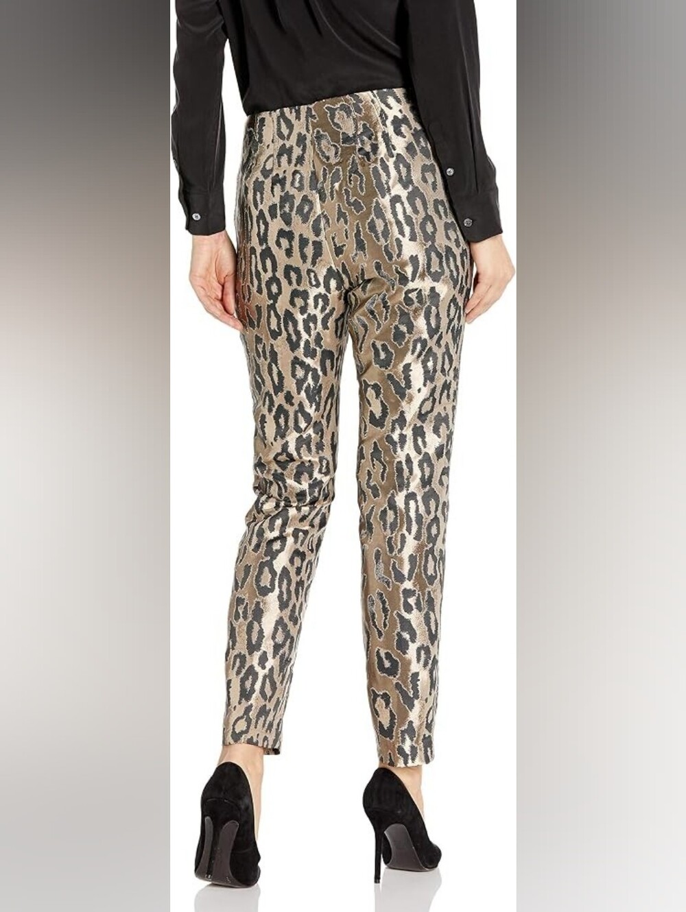 VINCE CAMUTO Black GoldLeopard Print Metallic Classic Chic Festive Pants Large